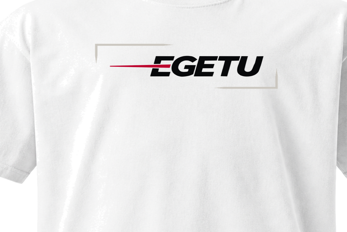 EGETU Signal Heavyweight Graphic Tee in white, logo detail
