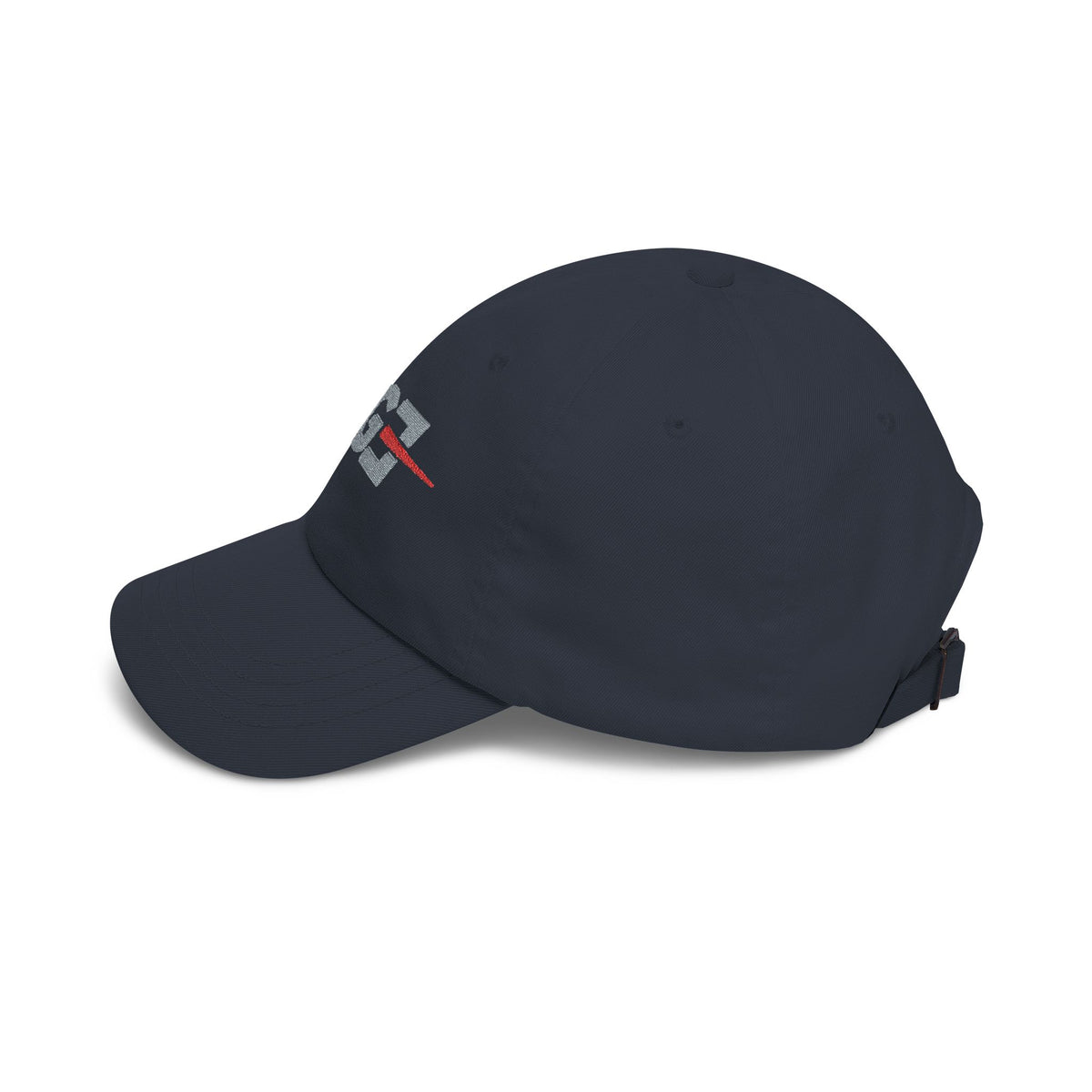 EGETU Mirror EGE Embroidered Dad Cap in navy, side product view with brim facing left