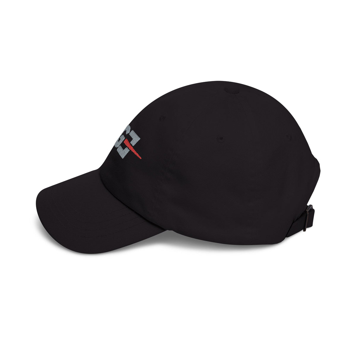 EGETU Mirror EGE Embroidered Dad Cap in black, side product view with brim facing left