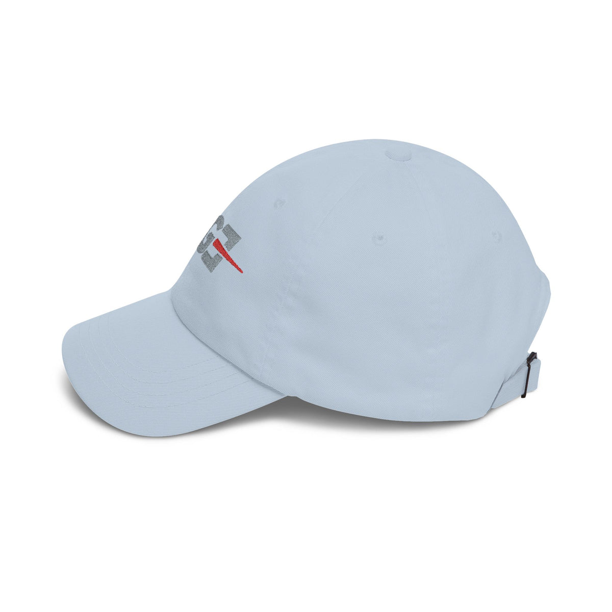 EGETU Mirror EGE Embroidered Dad Cap in light blue, side product view with brim facing left