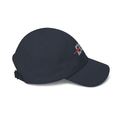 EGETU Mirror EGE Embroidered Dad Cap in navy, side product view with brim facing right