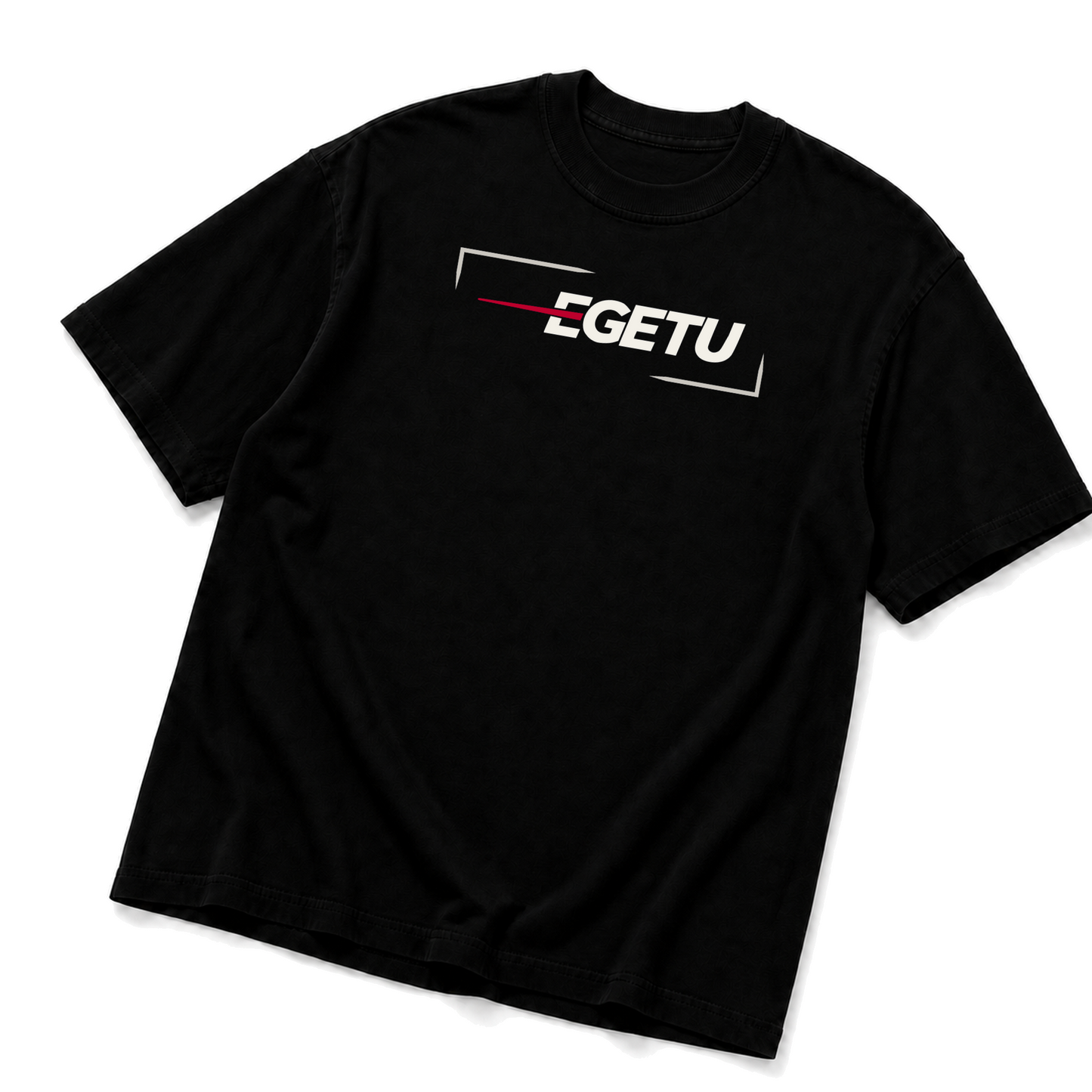 EGETU Signal Heavyweight Graphic Tee in black, angled product view