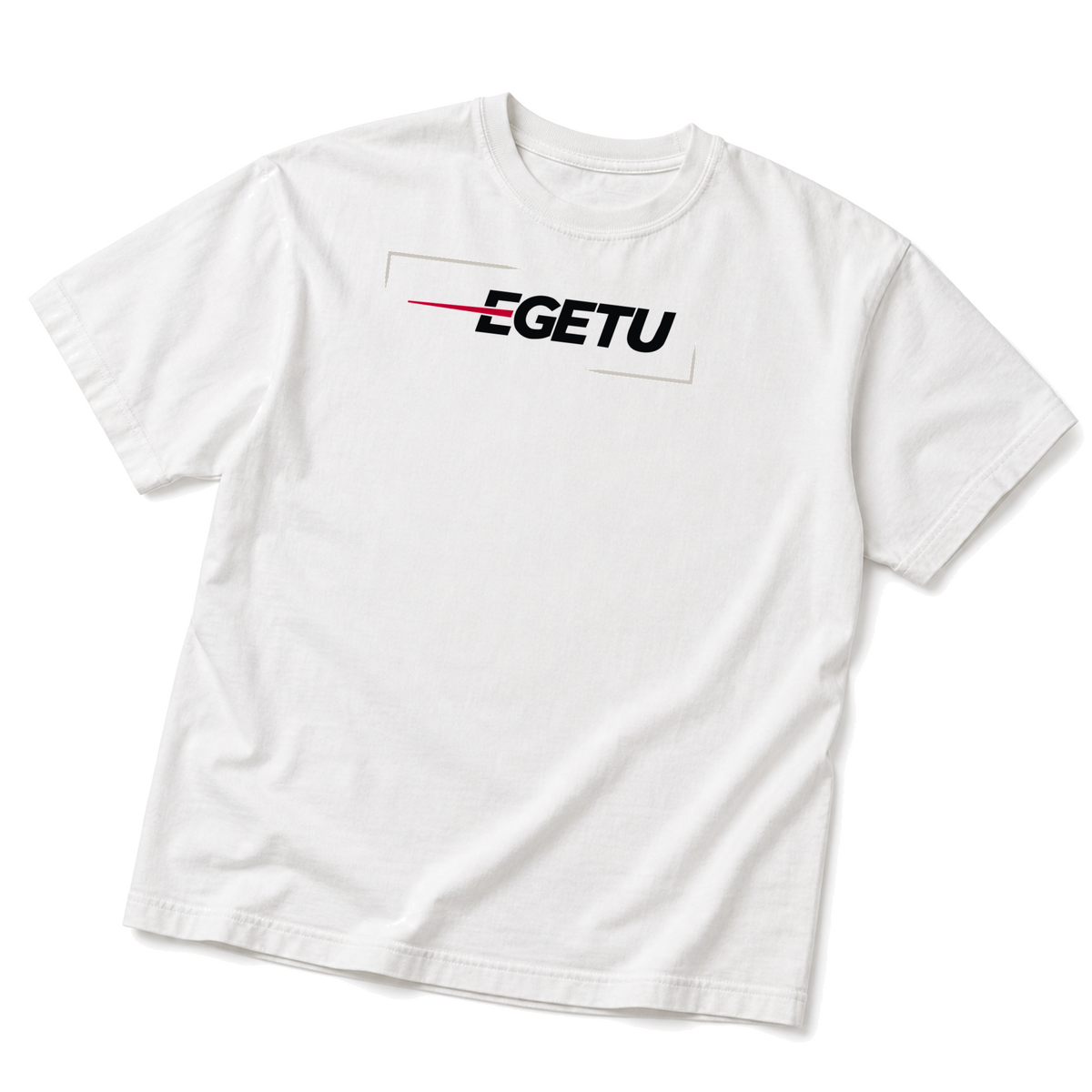 EGETU Signal Heavyweight Graphic Tee in white, angled product view