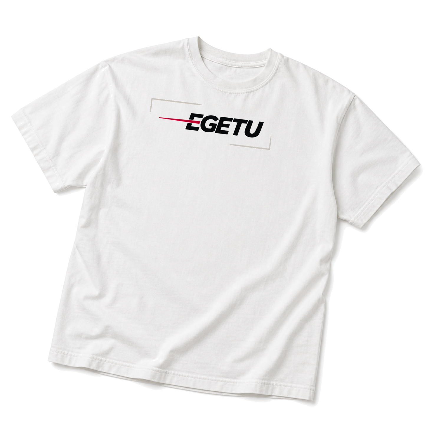EGETU Signal Heavyweight Graphic Tee in white, angled product view