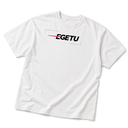 EGETU Signal Heavyweight Graphic Tee in white, angled product view